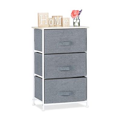 Relaxdays Shelving System, Chest of Drawers, Standing Shelf with Boxes, HxWxD: 73 x 45 x 30 cm, Metal and Wood, Grey