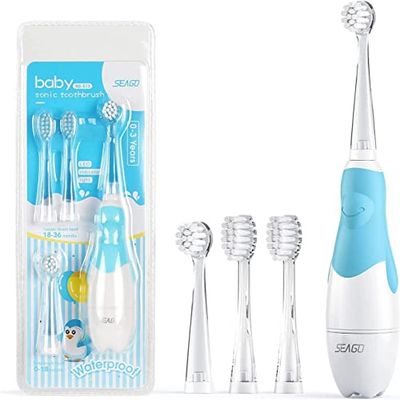SEAGO SG513 BLU Spazzolino sonico per bambini, rosa, 1xAA 1,5V (non incluso), 4 testine