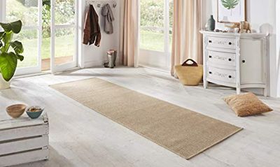 BT Carpet Nature Tapete de cozinha para interiores e exteriores, antiderrapante, tecido plano, aparência de lã, para corredor, cozinha, jardim, terraço, casa de banho, cor bege natural, 80 x 150 cm