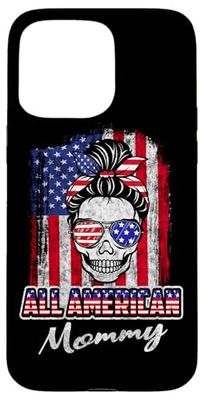 All American Mommy Patriotic Messy Bun Skull USA 4th Of July Custodia per iPhone 15 Pro Max