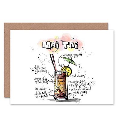 Wee Blue Coo MAI TAI COCKTAIL DRINK BLANK GREETINGS BIRTHDAY CARD ART