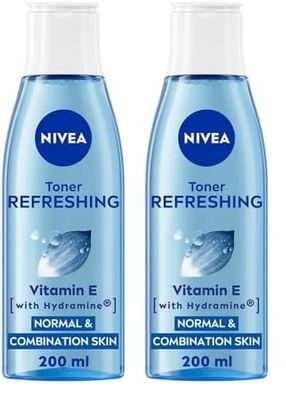 NIVEA Refreshing Toner (200 ml), Face Toner with Vitamin E, Deeply Cleanses, Invigorates The Skin, and Removes Residue, Effective Facial Cleanser (Pack of 2)