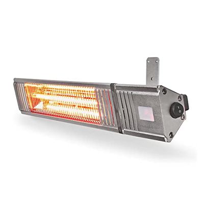 Nedis HTPA30ESS - Riscaldatore da terrazzo, 2000 W, 9 impostazioni di calore, montabile a parete, IP65, grigio