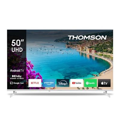 Thomson 50 Pollici (126 cm) 4K Ultra HD Bianco Smart Android TV, Google Assistant, Wi-Fi, Dolby Digital, Bluetooth, Triple-Tuner (Cavo/Satellite/Antenna), HDMI, CI+, A+ Pannello – 50UA5S13W