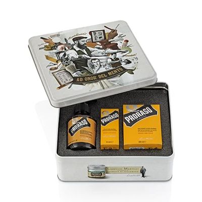 Proraso Kit de cuidados de barba homem Wood & Spice (pack trio), luxuoso conjunto de presente para homem com champô, óleo e bálsamo para barba, Made in Italy