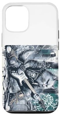 Custodia per iPhone 13 Pro Rock And Roll Graphic Band Tees divertente gatto che suona la chitarra