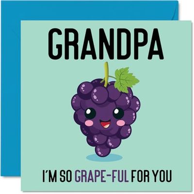 Thank You Cards for Grandpa - Grape-Ful - Funny Happy Birthday Card for Grandpa from Grandson Granddaughter, Birthday Gifts, 145mm Joke Greeting Cards Men Him