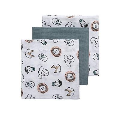 Meyco Fraldas de tecido - conjunto de 3 - 70 x 70 cm - animais/uni - verde pedra/branco