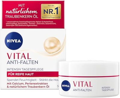 NIVEA VITAL Anti-Wrinkle Intensiv dagvård för mogen hud, ansiktsvård med kalcium, pärlextrakt och naturlig druvfröolja, dagkräm för intensiv fukt (50 ml)