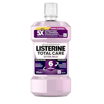 LISTERINE Total Extra Doux (500 ml) - Bain de bouche protecteur sans alcool contre les caries - Effet 6 en 1 - Le bain de bouche antibactérien protège contre les problèmes de gencives - Jusqu'à 24 h