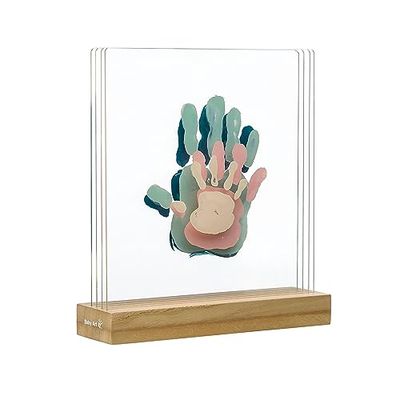 Baby Art My Family Prints Kit de impresión para crear la huella de las manos de toda la familia, original idea regalo, con base de madera, dimensiones 20 x 21,6 x 6 cm