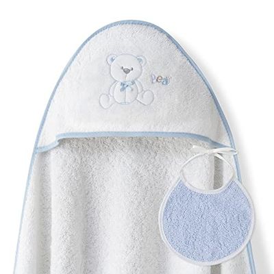 Lazo Beer met capuchon voor baby's en baby's, met capuchon, wit y blauw