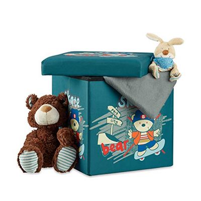 Relaxdays Tabouret Pliable pour Enfant avec Couvercle, Polyester, Jaune, 38 x 38 x 38 cm