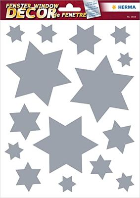 HERMA 15110 raamafbeeldingen Kerstmis sterren zilver, 15 stuks, zelfklevend, kinderraamstickers, verwijderbare winterraamstickers, glitter raamfolie voor kinderkamer, decoratie, kerstdecoratie