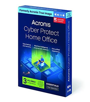 Acronis Cyber Protect Home Office Essentials|Édition Backup|Sauvegardes Flexibles et Cyberprotection de Base|Fonction Primée de Sauvegarde et de Restauration des Données|Boîtier Avec Code|3 Pc/Mac