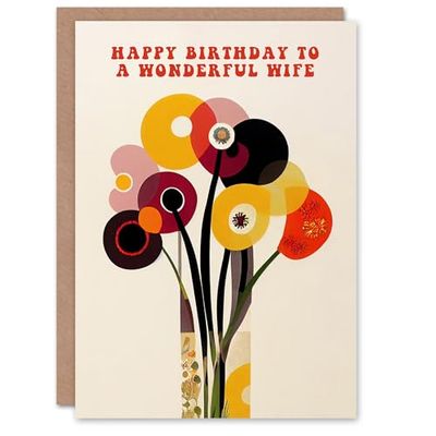 Artery8 Wife Happy Birthday Card Cheerful Spring Flower Blooms Flowers Bright Fun Abstract For Her Greeting Card