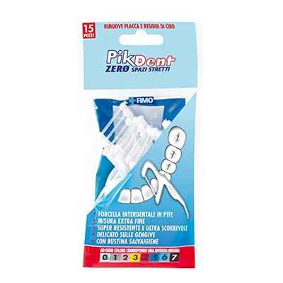 Pikdent Zero Espacios Estrechos - Horquillas interdentales con banda de PTFE - Tan cómodas como un palillo, tan eficaces como el hilo dental - 15 Horquillas