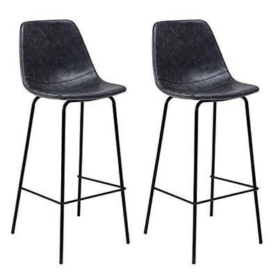 Set van 2 vintage barkrukken LUCIEN donkergrijs - Zithoogte 75cm, retro stijl barkrukken met rugleuning en voetensteun, metalen frame