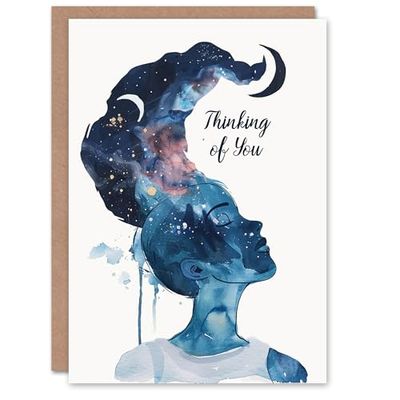 Artery8 Thinking Of You Night Astral Dream Watercolour For Her Woman Miss You Card
