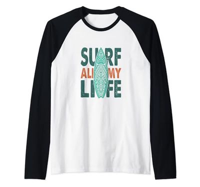 Tavola da surf Vintage Classic Retro Surf All My Life Maglia con Maniche Raglan