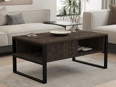 Hanah Home Moderne koffietafel met wandmontage, antraciet, 100 cm x 60 cm x 43,8 cm, 100% melamine gecoat deeltjesbord, 18 mm dik, stijlvol en functioneel design met meerdere planken
