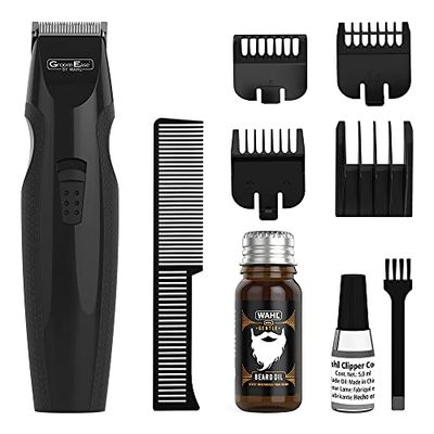 GroomEase by Wahl Beard Trimmer, Men’s Trimmer, Stubble Trimmer for Men, Smooth Cutting Trimmer, Cordless Trimmer, Trimmer Set, Beard Oil, Beard Moisturising, Beard Care