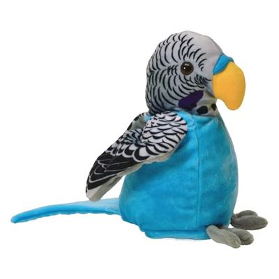 Kögler 75674 - Periquito de labertier Caruso, Aprox. 21 cm de Altura, Peluche con función de reproducción, balbucea Todo Gracioso y se Mueve, Funciona con Pilas