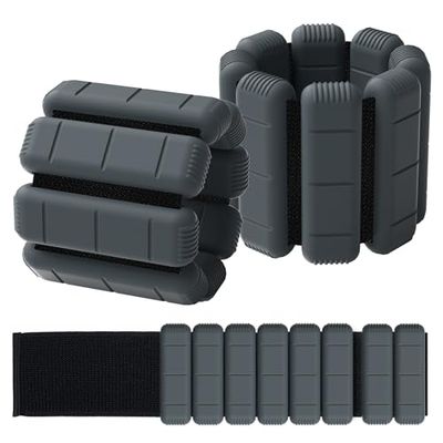 TOPESCT pesi per polsi e cavigliere indossabili set di 2 (0,5 kg/0,9 kg ciascuno),braccialetti regolabili con pesi per allenamento di forza,camminata,corsa,pilates,jogging,yoga (Charcoal, 1lb/each)