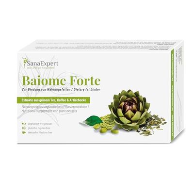 SanaExpert Baiome Forte, Integratore dimagrante brucia grassi, con estratto di carciofo, estratto di semi di caffè verde e tè verde (60 capsule). Ingredienti naturali. Prodotto in Germania