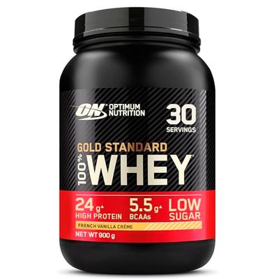 Optimum Nutrition Gold Standard Whey Protein Powder Muscle Building Supplements With Glutamine and Amino Acids, French Vanilla Creme, 30 Servings, 900 g, Packaging May Vary, 891 - 908 g