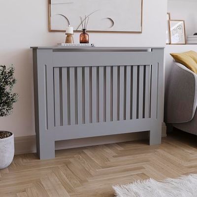 Vida Designs Cache-radiateur Chelsea Lattes de Gril à Lattes Modernes Armoire en MDF Peint en Gris, Moyen, (H : 82 / L : 112 / P : 19 cm)