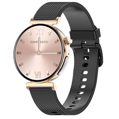 Knauermann PRO 3 Mini (2024) Gold - Gezondheidshorloge Smartwatch met telefoonfunctie - ECG + HRV en SOS-functie - AMOLED-display - BT Bluetooth - slaapapneu - siliconen band zwart, 14-24, rond,