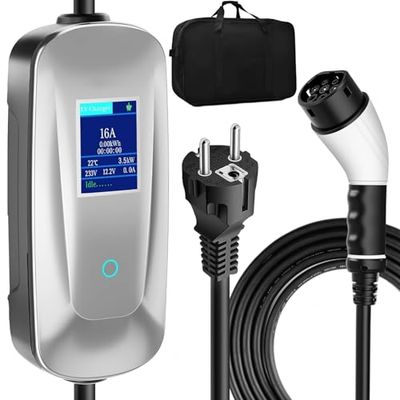 SURFOU Chargeur Voiture Electrique 3.5kw 16A, Portable Cable Recharge Voiture Electrique, Cable de Recharge Type 2 pour EV et Hybride Plug-in EV, Borne de Recharge Rapide, Plug and Play, 6.5 Meters