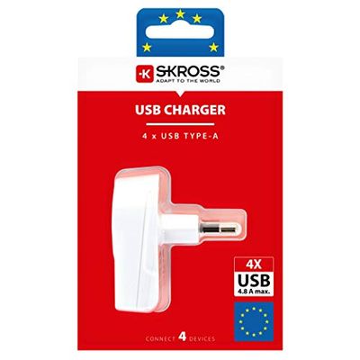 SKROSS | 1.302422 | Euro USB Charger (4xA) | Wandoplader met Italiaanse stekker voor mobiele apparaten - 4 4,8 A USB-aansluitingen - Spanning 100 V – 250 V
