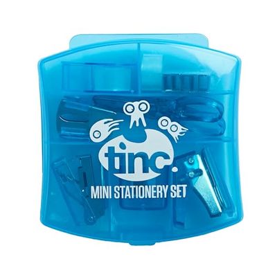 Tinc Mini Stationery Set – Blue | Tape Dispenser, Scissors, Stapler, Staple Remover, Hole Punch, Sharpener. Great for School