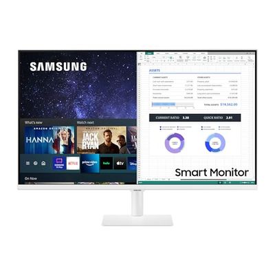 SAMSUNG Smart Monitor M5 (S32AM501), Flat 32", 1920x1080 (Full HD), Piattaforma Smart TV (Amazon Video, Netflix), Airplay, Office 365, Wireless Dex, Casse Integrate, WiFi, HDMI, Bianco