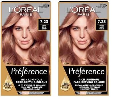 L'Oreal Paris Preference Hair Dye, Long Lasting, Luminous Permanent Hair Colour, 7.23 Bali (Pack of 2)