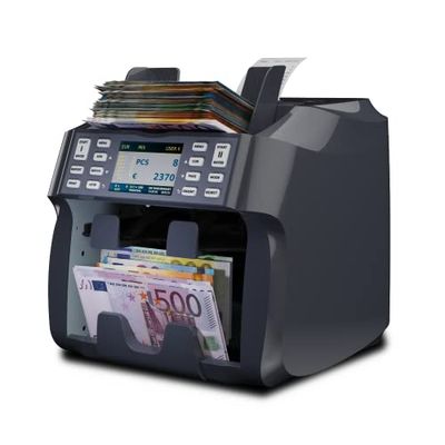 Detectalia V800 - Contadora de valor de billetes y clasificadora EUR, GBP, USD, CHF, MAD. Impresora térmica integrada, encara, orienta, reconoce números de serie - 28 x 28 x 29 cm