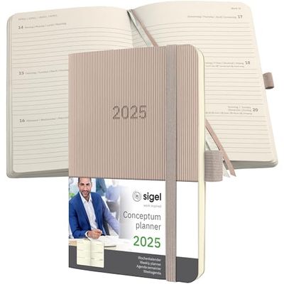 SIGEL C2531 Conceptum Weekly Planner 2025, Approx. A6, Taupe, softcover, 2 Pages = 1 Week, 176 Pages