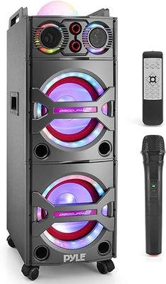 Pyle Sistema PA portatile, Altoparlanti PA attivi, Sistemi PA con microfono WLS, Altoparlante BT DJ, Karaoke da 2000 W - Sistema di altoparlanti da esterno con luci, Ingresso USB Scheda SD/AUX/RCA/FM