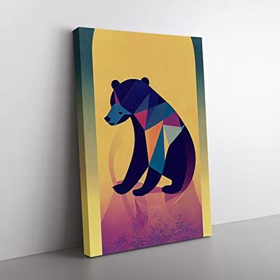Resting Bear Abstract Canvas Print for Living Room Bedroom Home Office Décor, Wall Art Picture Ready to Hang, 76x50 cm (30x20 Inch) CAN3020-V1022-CK-3756