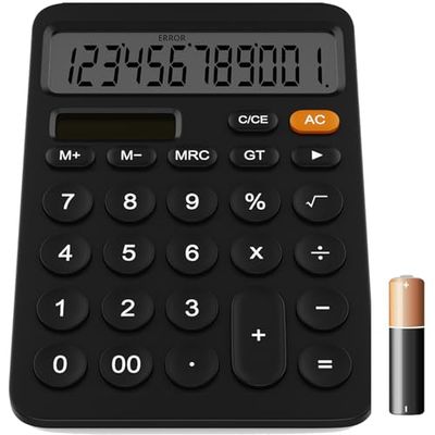 GUYUCOM Calcolatrice a 12 cifre con LCD Schermo, Calcolatrice da Tavolo con Doppia Alimentazione Solare e Batteria Due Energie (Nero)