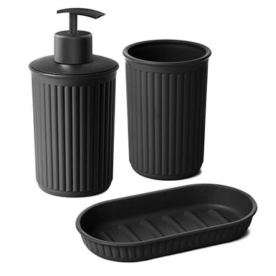 Tatay Set di 4 pezzi da appoggio per il bagno (bicchiere + dispenser + portasapone) Baobab, Plastica, Senza BPA, Nero