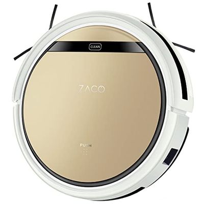 ZACO V5sPro Aspirateur robot laveur silencieux avec télecommande, Auto charge, 4 modes de nettoyage, sans fils pour poils animaux tapis parquet cheveux & sols durs.