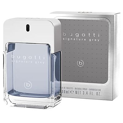 bugatti Signature Grey Men's Perfume, 100 ml, Fresh Eau de Toilette for All Ages with Spicy Fragrance, Perfume for Any Occasion and Occasion, Perfume for Men, Fresh, Citrus, Woody