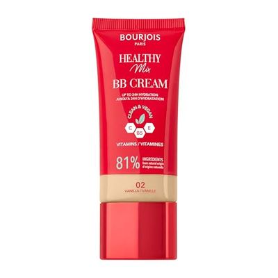 Bourjois Healthy Mix, 02 Vanilla, BB Cream, Copertura e idratazione per tutto il giorno, Vitamina C, E e B5, Formula vegana e clean, 30 ml