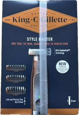 King C. Gillette Style Master - Rasoio per barba da uomo, con tecnologia CenterCut e taglio perfetto, con 4 pettini