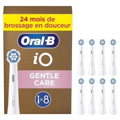 Oral-B Lot De 8 Brossettes De Rechange Gentle Care, AUTHENTIQUES, Blanches, Brossage Le Plus Doux, Conviennent Aux Gencives Sensibles, Brossette Pour Les Brosses A Dents Electriques Oral B iO, Carton