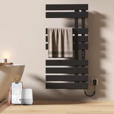 EMKE Elektrische badkamerverwarming, handdoekhouder, 500 x 1000 mm, wifi, intelligente handdoekradiator, elektrisch, voor Alexa en Google Home en app, zwart, 320 W