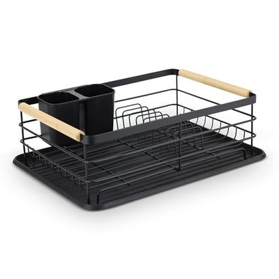 Massido Diskställ diskställ 43 x 32 x 14 cm bestickställ trähandtag bestickhållare tvåldispenser svart